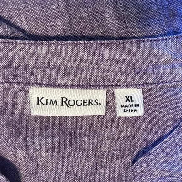Kim Rogers Purple Button Up Top V Neck Blouse Tunic Linen Cotton XL Lavender - Picture 4 of 5